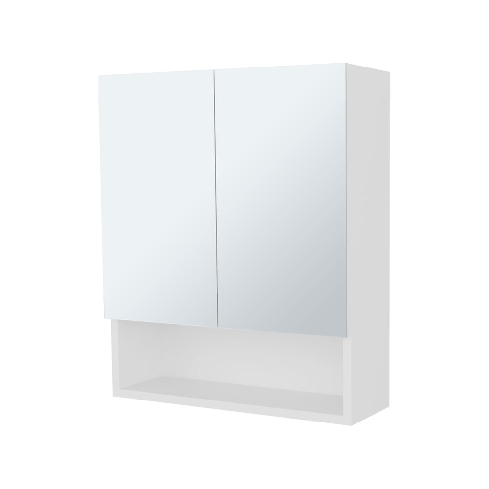 English Elm Lodge White Medicine Cabinet with Mirrored Doors, Open Shelves, Adjustable Storage for Small Baths B128P263726