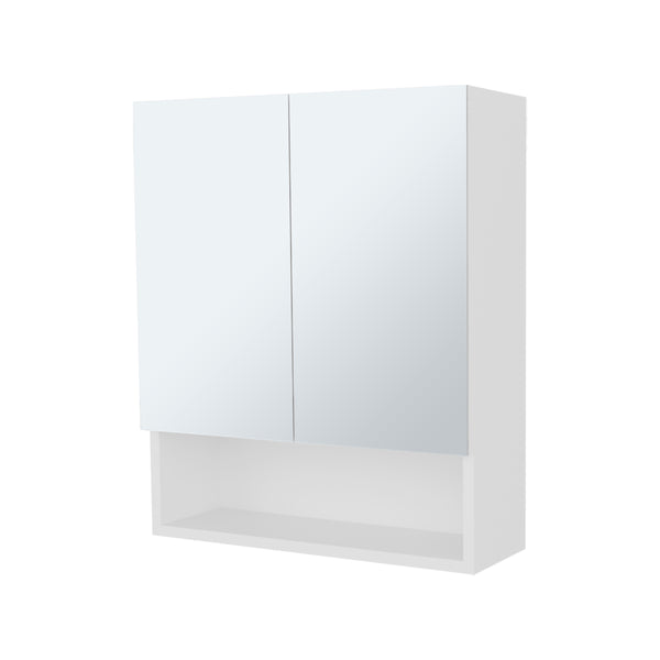 English Elm Lodge White Medicine Cabinet with Mirrored Doors, Open Shelves, Adjustable Storage for Small Baths B128P263726