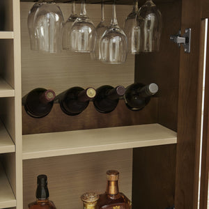 English Elm Mid Century Fluted Buffet Sideboard with Integrated Wine Rack and Glass Holder Storage Walnut W1801P454196