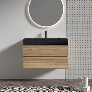English Elm 36' Wall-Mounted Vanity with Oak & Walnut Grille, Soft-Closing Drawers, 20% More Storage, Eco-Friendly Finish W1865S00166