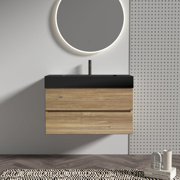English Elm 36' Wall-Mounted Vanity with Oak & Walnut Grille, Soft-Closing Drawers, 20% More Storage, Eco-Friendly Finish W1865S00166