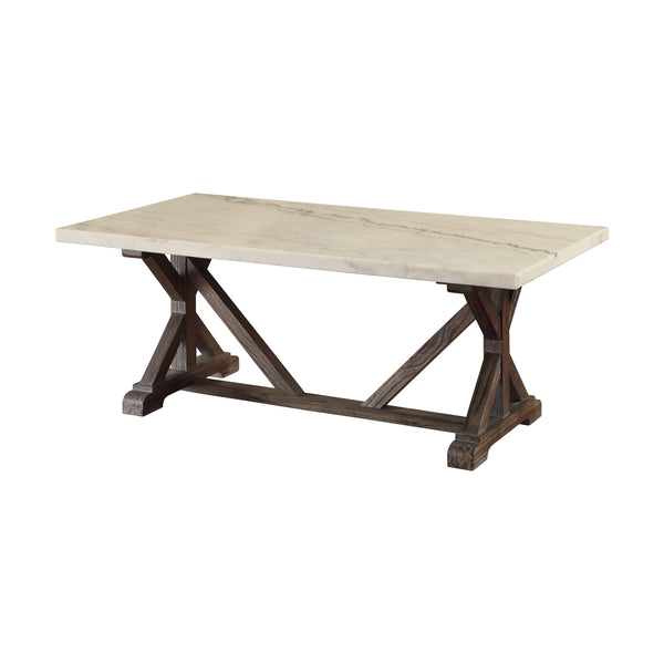 English Elm Romina White Marble Coffee Table with Weathered Espresso X-Base — Elegant Rectangular Centerpiece B2726P254734