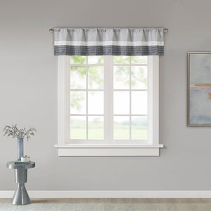 JLA Home Madison Park - Polyoni Pintuck Valance with Lined Color‑Block Stripes for Soft Light Diffusion and Tailored Texture Grey MP41-4377