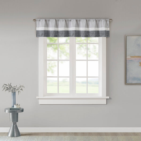 JLA Home Madison Park - Polyoni Pintuck Valance with Lined Color‑Block Stripes for Soft Light Diffusion and Tailored Texture Grey MP41-4377