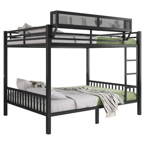 English Elm Queen Over Queen Metal Bunk Bed With Sturdy Ladder, Storage Shelf & Stylish Black Finish For Teens W2580S00043-GIGA