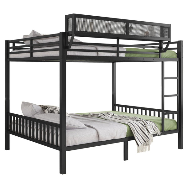 English Elm Queen Over Queen Metal Bunk Bed With Sturdy Ladder, Storage Shelf & Stylish Black Finish For Teens W2580S00043-GIGA