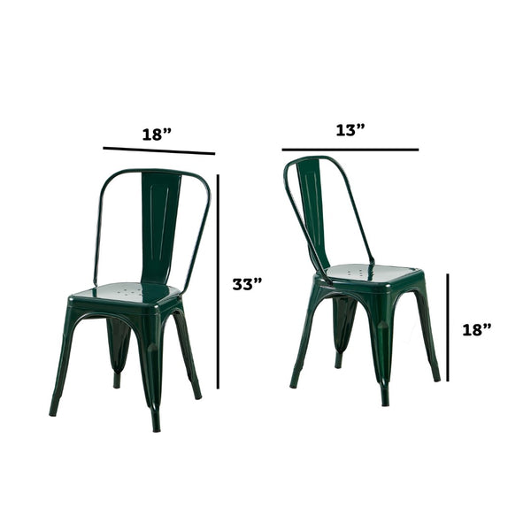 English Elm Set Of 2 Dark Green Metal Dining Chairs - Stackable, Lightweight, Easy-Clean, Modern Industrial Style B347P383096-GIGA