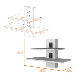 English Elm Minot Modern Floating Shelf Dual-Tier Wall Unit with Cable Management Covers, White MDF Finish B128P176177