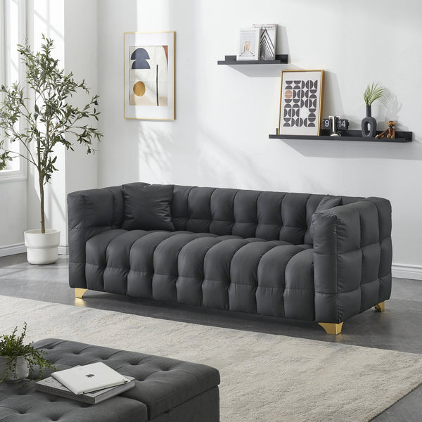 English Elm 80 Modern 3-Seat Sofa with Waterproof Polyester Blend, Solid Wood Frame, Silver Metal Legs, 500lb Capacity Black W3356P341720