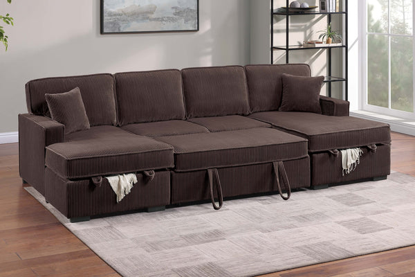 English Elm Chocolate Corduroy Sectional Sleeper Sofa with Dual Storage Chaises for Living Rooms Chocolate B011S02167