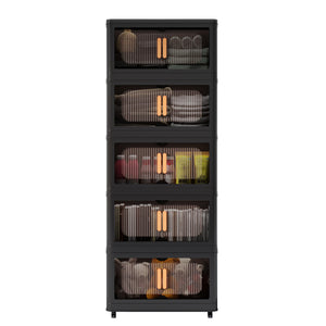 English Elm Black,20" Versatile 5-Tier Folding Storage Cabinet With Wheels, Magnetic Door For Easy Access & Organization W2873P239385