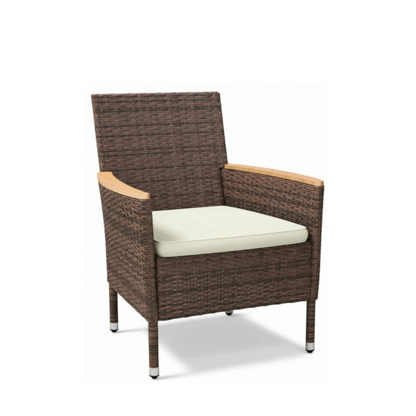 English Elm 4-piece Outdoor Pe Rattan Dining Armchair Set with Cushions for Patio Deck Brown B082P455160