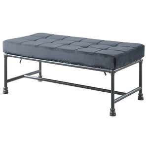 English Elm Grey Velvet Tufted Bench with Industrial Pipe Frame, Sandy Grey Upholstery, D20 Foam Comfort and Metal Legs B062P186416