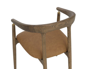 Sunpan VALMONT Dining Armchair - Mid-Century Modern Comfort in Milliken Cognac with Oak Frame & Brass Accents 112287