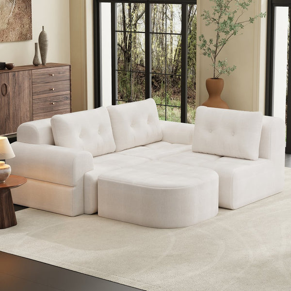 English Elm Modular Sectional Sofa with Chaise Full Foam Build Woven Fabric for Living Room Beige White W2379S00005