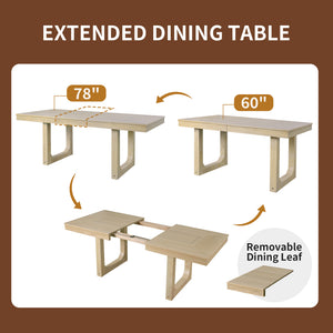 English Elm 60"-78" Farmhouse Rubberwood Dining Table Seats Eight with Removable Leaf Natural N752P272062N