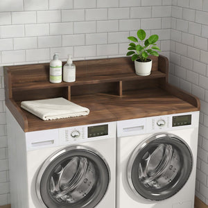 English Elm Washer Dryer Wood Look Shelf Topper with Raised Edge Double Layer Laundry Organizer Dark Walnut W2641P446883