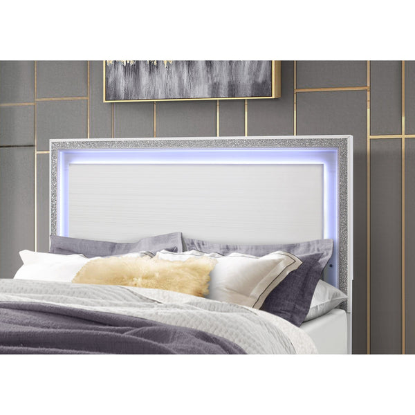 English Elm ALMERA Glam Transitional Full Bed with Crushed Crystal Trim, Solid Wood + MDF Construction, Elegant Finish White 79 L x 8 W x 3 H B201S00101