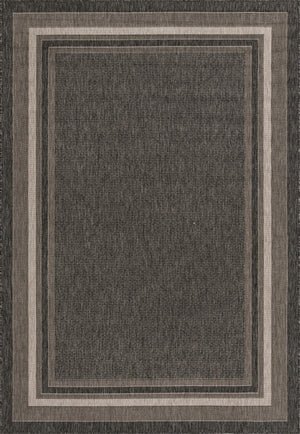 Unique Loom Outdoor Border Soft Border Machine Made Border Rug Black, Ivory 6' 1" x 9' 0"
