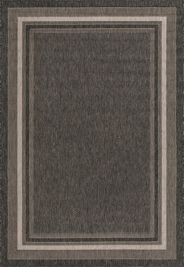 Unique Loom Outdoor Border Soft Border Machine Made Border Rug Black, Ivory 6' 1" x 9' 0"