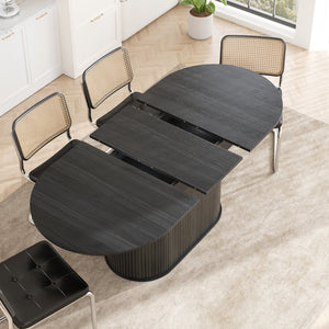 English Elm 55.11"-70.86" Extendable Dining Table with Sculpted Striped Legs Seats Six in Modern Style W757P411742