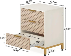 English Elm Versatile 3 Drawer Nightstand with Gold Legs Light Wood Grain Finish Bedroom End Table T3971P448530