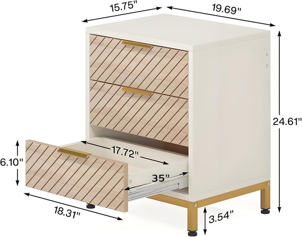 English Elm Versatile 3 Drawer Nightstand with Gold Legs Light Wood Grain Finish Bedroom End Table T3971P448530