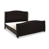 English Elm Marcella Upholstered Shelter Headboard Bed Set, King, Deep Brown Performance Velvet