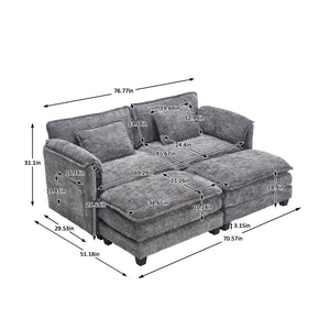 English Elm United Cozy Two-Seat Sofa With Chenille Fabric, Detachable Armrests, Footstools & Side Pockets W1568S00142-GIGA