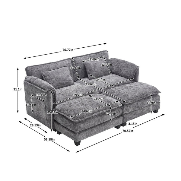 English Elm United Cozy Two-Seat Sofa With Chenille Fabric, Detachable Armrests, Footstools & Side Pockets W1568S00142-GIGA
