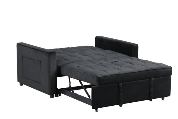 English Elm Maia Velvet Tufted Convertible Loveseat Sleeper with Arm Pockets for Compact Spaces B2749P413195