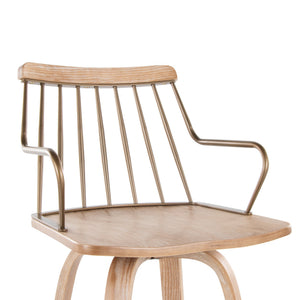 English Elm Fixed-height Swivel Barstool Whitewashed Spindle Back with Copper Footrest for Kitchen Islands B202P471173