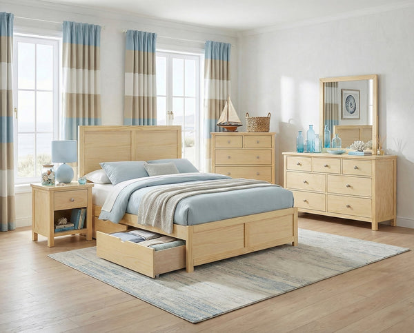 English Elm Contemporary Full Platform Bed Tall Headboard Natural Pine Wood Scandinavian Bedroom Frame B011S02457