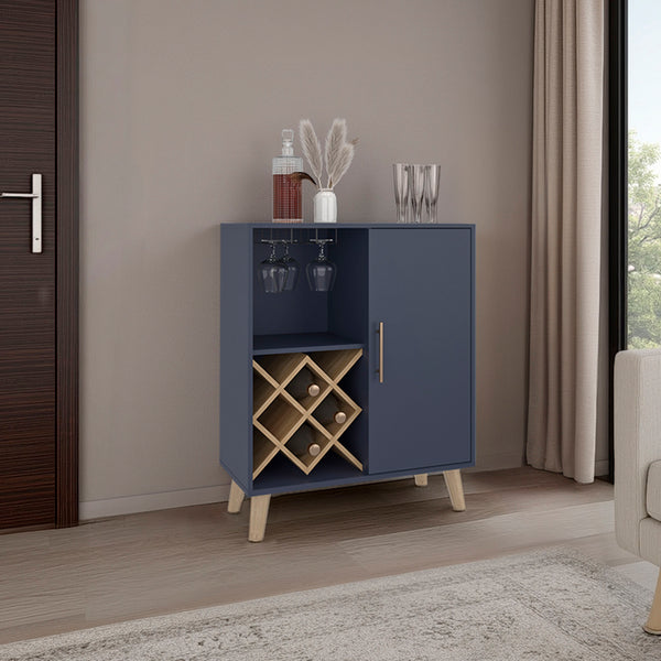 English Elm Cave Blue Forest Low Modern Bar Cabinet with Open Shelving, Durable Engineered Wood, Compact Stylish Storage for Living Room B200P387093