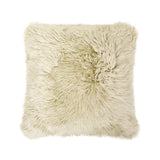 English Elm Astrid 20" Square Accent Throw Pillow Cover With Feather Insert, Taupe Beige Genuine Fur