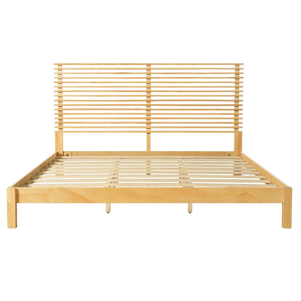 English Elm Premium Solid Wood King Platform Bed Warm Toned Slat Headboard Modern Bedroom Frame Natural N770PK367005N