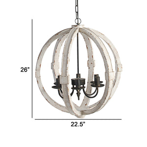 English Elm 22 Inch Six Light Carved Pine Wood Candelabra Chandelier Distressed White Farmhouse B056P416815