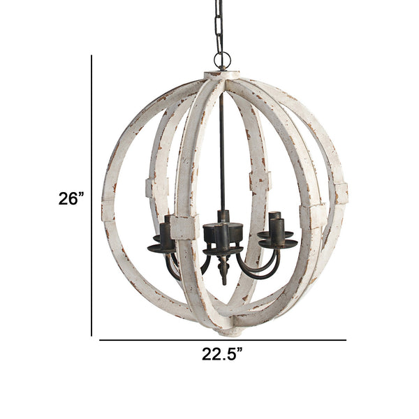 English Elm 22 Inch Six Light Carved Pine Wood Candelabra Chandelier Distressed White Farmhouse B056P416815
