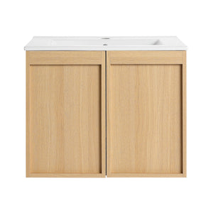 English Elm 24" Wall Mounted Bathroom Vanity Dark Oak Open Shelf Ceramic Sink Soft Close Door W3450P435843