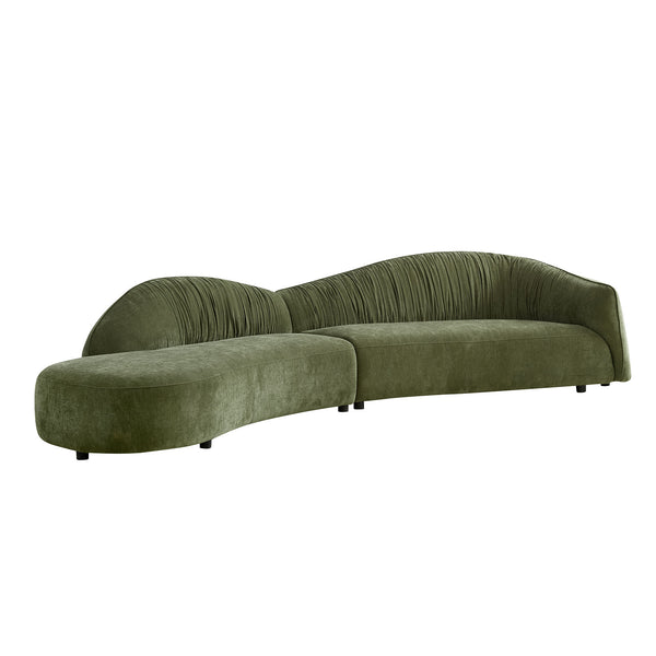 English Elm 145.67'' Stylish Mid-Century Green Sofa With Left-Facing Chaise For Living Room, Bedroom & Office W876S00324