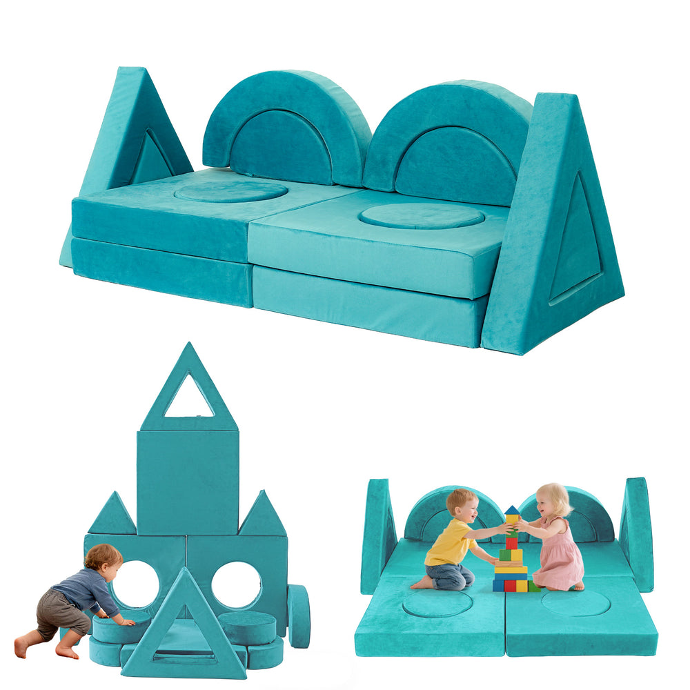English Elm 14pcs Modular Foam Play Couch Set Convertible Toddler Fort Builder for Playrooms Cyan T5880P493442