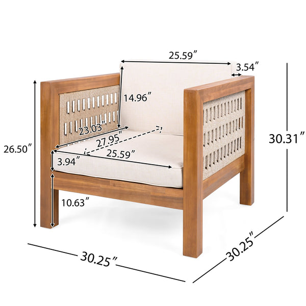 English Elm Acacia Wood Outdoor Lounge Chair with Wicker Arms Teak Finish Patio Seating N779P359687B