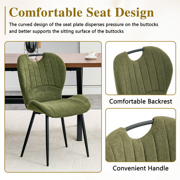 English Elm Set of 4 Olive Fabric Dining Chairs Ergonomic Cushion Black Steel Frame Modern Black+Green W1151P454883