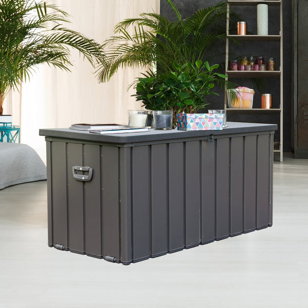 English Elm 100 Gallon Outdoor Storage Deck Box with Wheels & Lockable Double-Layer Lid, Waterproof Patio Bin W1859P197912