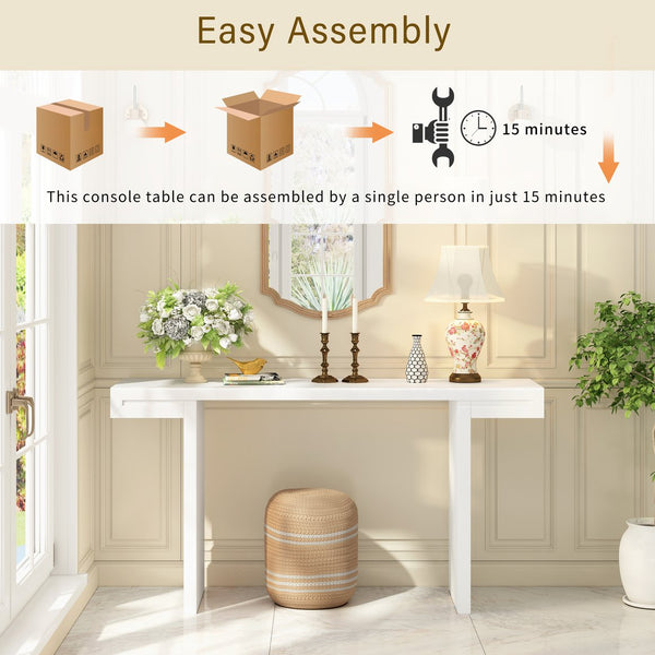 English Elm U-style 60 Inch Geometric Console Table Painted Mdf Foyer Entryway Living Room N711P303209K