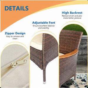 English Elm 4-piece Outdoor Pe Rattan Dining Armchair Set with Cushions for Patio Deck Brown B082P455160