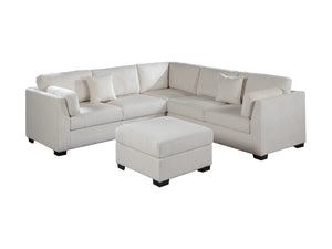 English Elm L-Sectional Corduroy 4-Piece L-Shaped Sectional Sofa Set with Ottoman, Plush Back Cushions & Throw Pillows Beige 34 L x 26 W x 46 H B011S01770