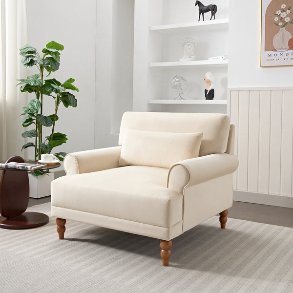 English Elm Mirod Oversized Polyester Accent Chair with Column Legs and Ergonomic Lumbar Support Beige N760S0000028B