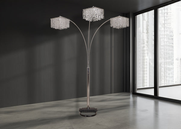 English Elm 1pc Modern Multi-Head Floor Lamp with Crystal-Encrusted Shades, Adjustable Height, Dimmer Control Silver 66.93 L x 18.5 W x 3.44 H B2741P290176