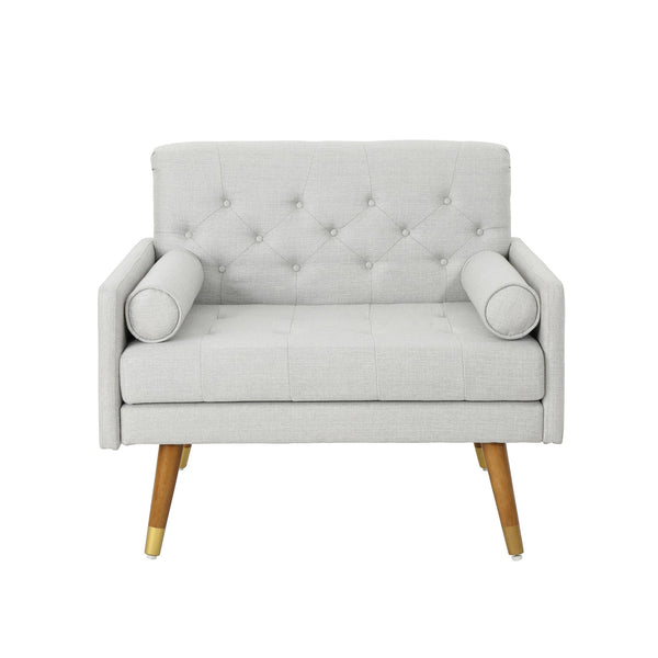 English Elm Club Chair Tufted Accent Seat with Bolster Pillows and Gold Splayed Legs for Living Room 63050.00LGRY